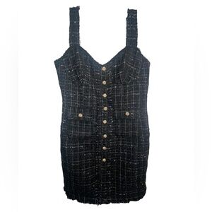 New with tagws COMMENSE‎ Tweed Black Dress Silver Tinsel Size Medium